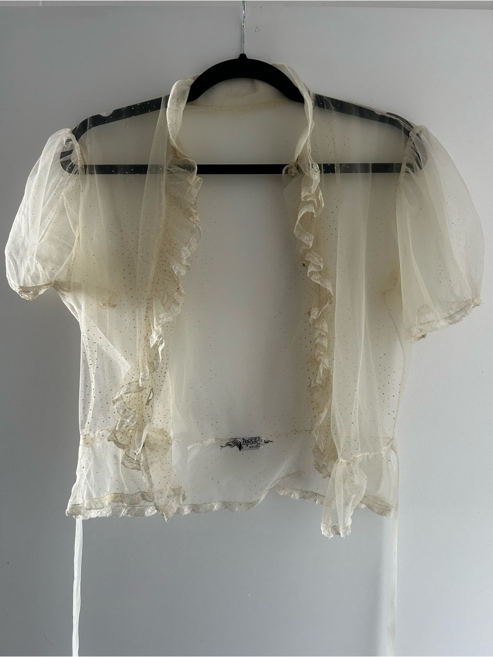 Vintage Eclipse Sheer Cream Nylon Dot-Accent Bolero